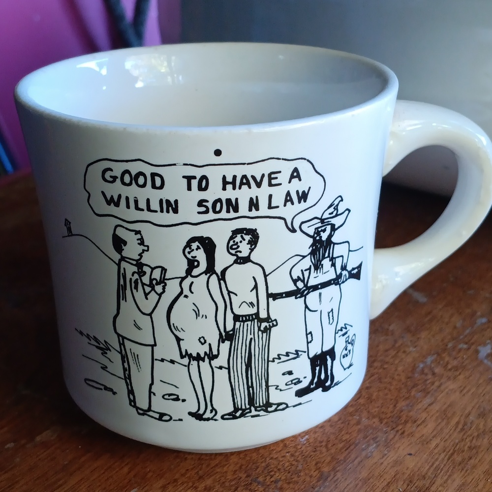 White Cartoon Mug with Humorous Graphic Wedding GAG gift